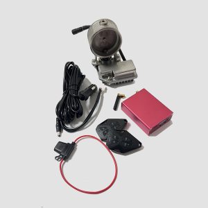 Valvola elettronica per scarico o impianto di scarico o marmitta con centralina, cavi, telecomani e fusibile. In accaio inox inossidabile per scarico.